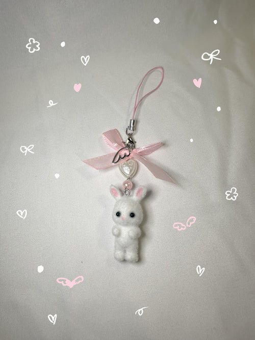 adorable bunny phone charm Y2k, white and pink