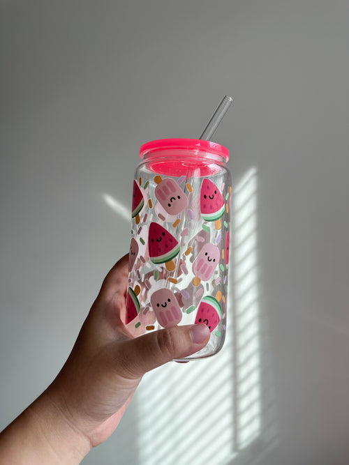 Pink Lid Glass Libbey Cups