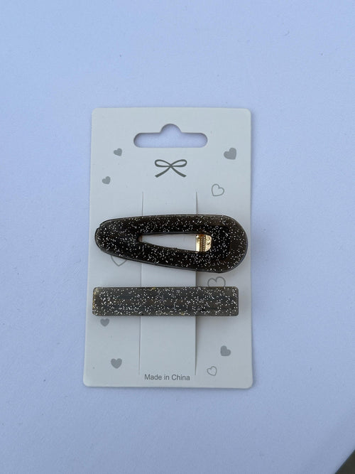 Handmade Resin hair clips glittery black and gold