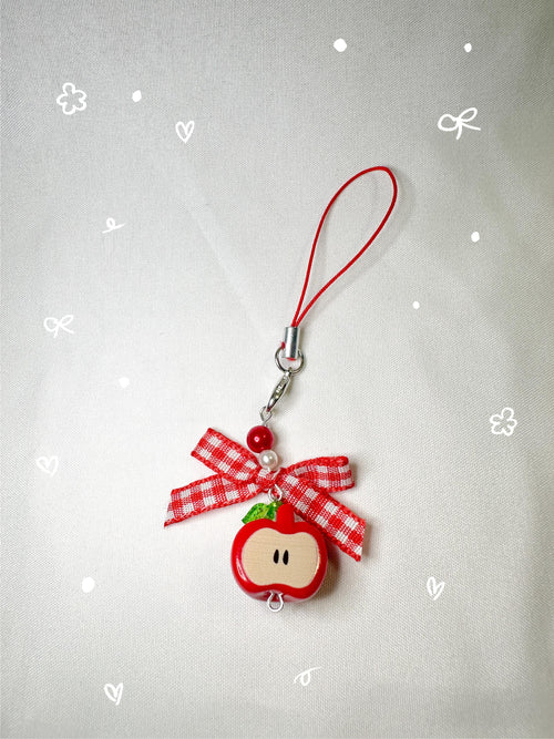 Red apple phone charm- beaded