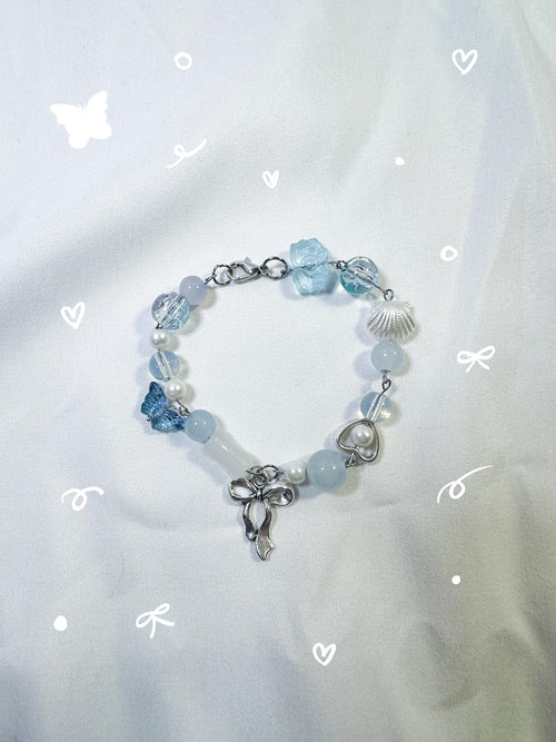 Handmade Beaded Charm Bracelet | Romantic Gift for Her | Glass Beads + Metal Charms