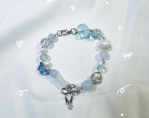Handmade Beaded Charm Bracelet | Romantic Gift for Her | Glass Beads + Metal Charms